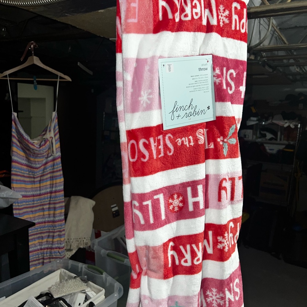Finch + Robin Red and White Holiday Throw Blanket